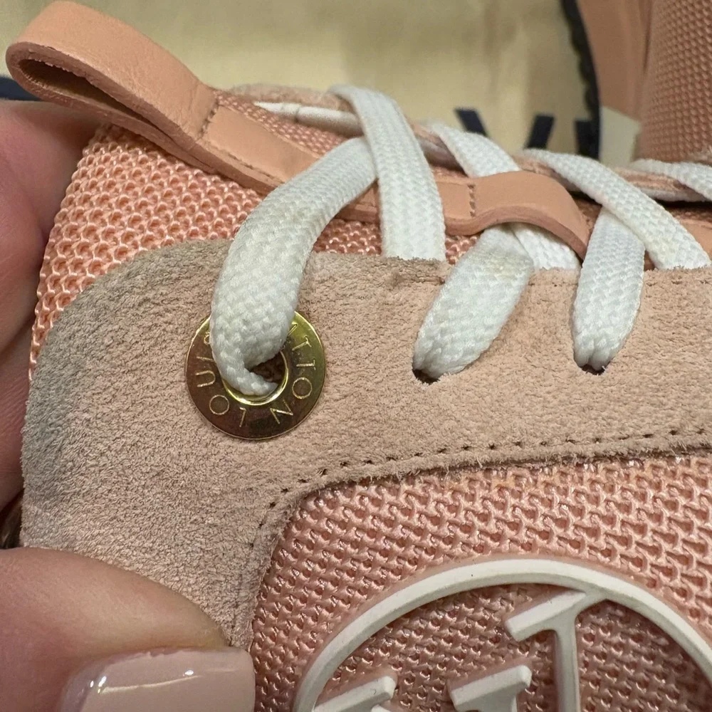 Louis Vuitton Pink and Damier Azur Run Away Sneakers - Picture 11 of 16